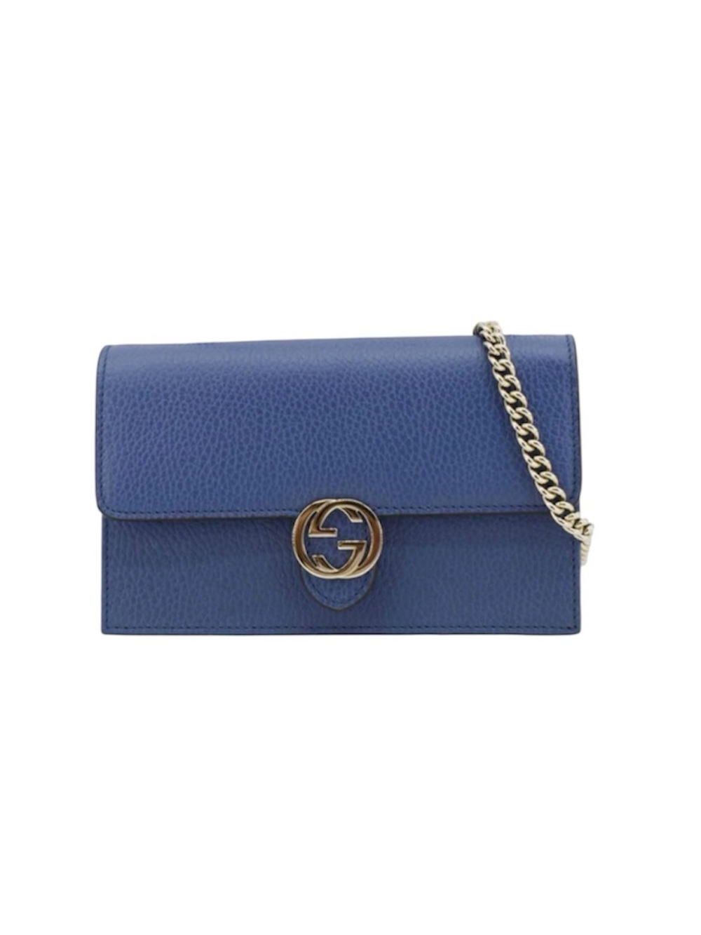 GUCCI Dollar Interlocking G Calfskin Leather Chain Wallet Crossbody Bag Blue